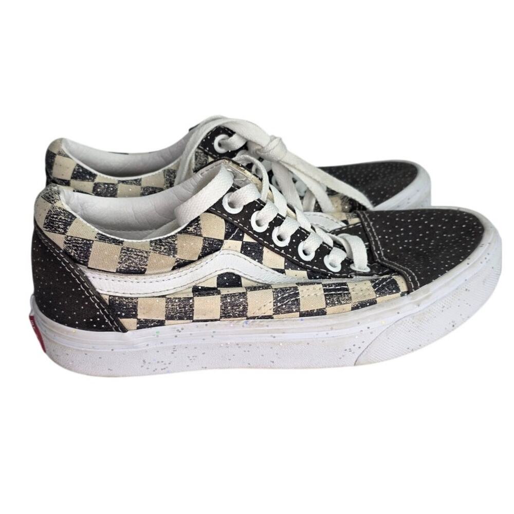 Vans Old Skool Checkerboard Glitter Women's 5 Black Cream Skater Unisex